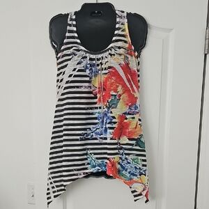 Striped Floral Sleeveless Top